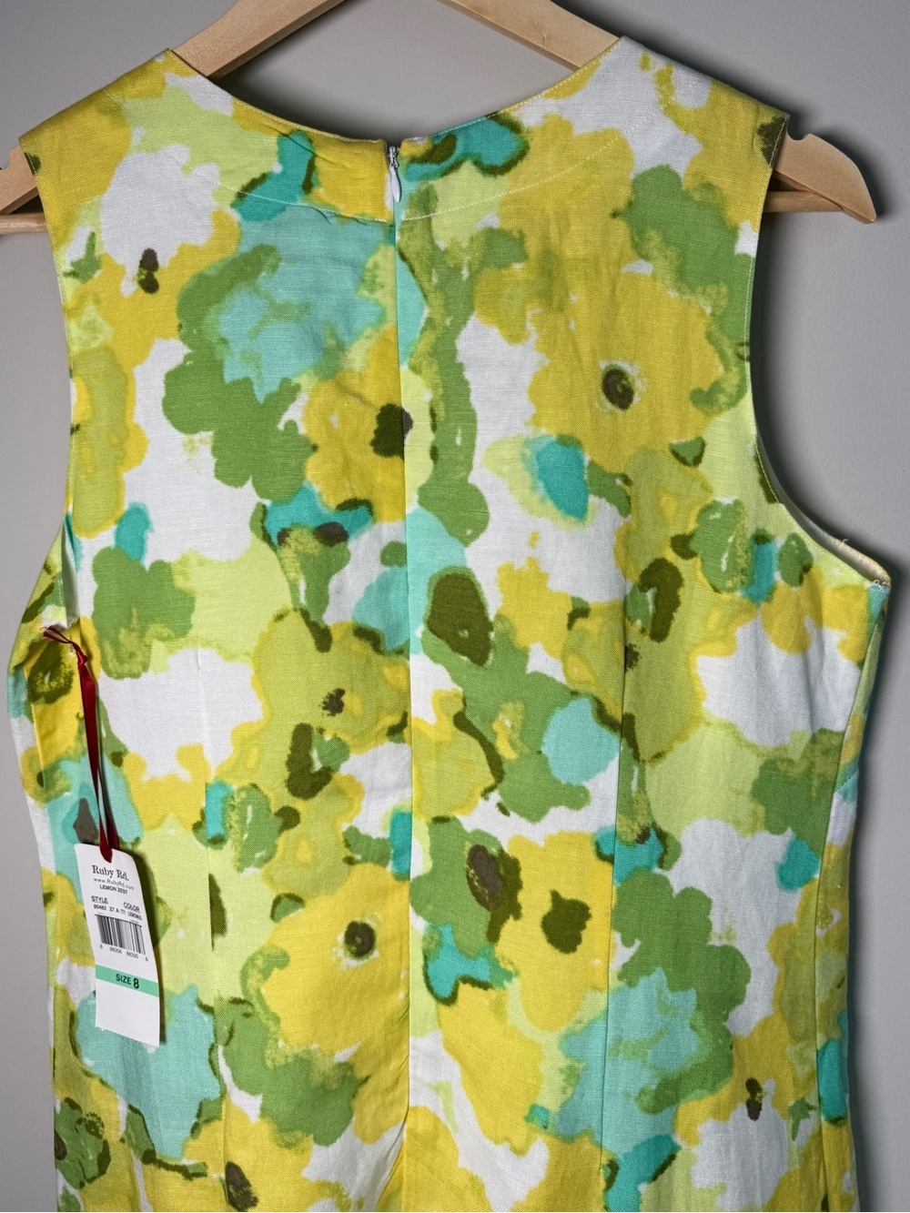 NWT Ruby Rd Yellow Watercolor Floral Beaded Linen Shift Dress Summer Resort Sz 8 - Picture 4 of 8